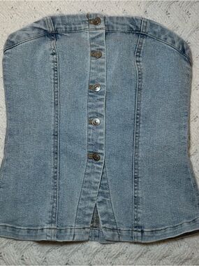 H&M Light Blue Denim Button-Front Bustier Top